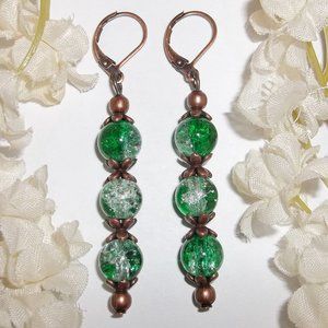 Beaded Earrings Set Boho Copper & Green Ombre 5278